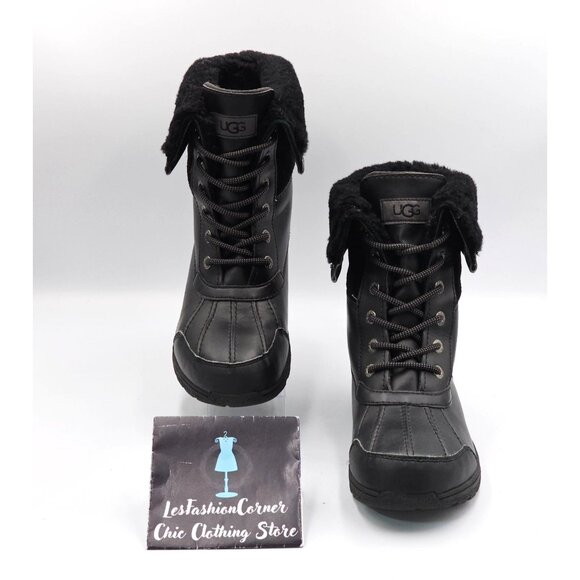 UGG Women's Black Leather Waterproof Adirondack Lace Up Boot Size 5 2948 - Picture 2 of 16